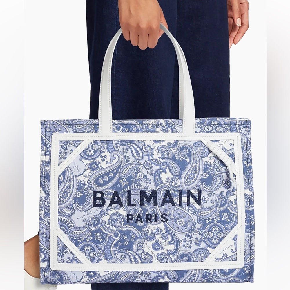 Balmain Medium B-Army Paislet Canvas Shopper Bag in blue designer women’s - Picture 3 of 16